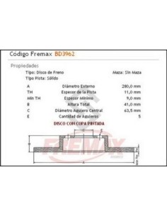 Fd Disco Freno Tras. (s) Focus 2.0 16v 06/... - Volvo C30 2.0/2.4i 06/...