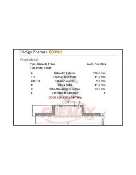 Fd Disco Freno Tras. (s) Focus 2.0 16v 06/... - Volvo C30 2.0/2.4i 06/...