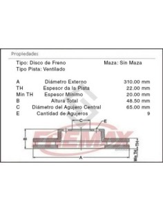 Vw Disco Freno Tras. Passat 3.2 06/10 - Passat Cc 3.6 08/10 - Scirocco 2.0 10/... Golf 2.0 10/... Leon 2.0 07/... A3 S3 2.0 Q