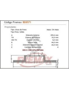 Im Disco Freno Tras. (s) Mini Cooper 1.6 16v (agujero 16mm)  01/...