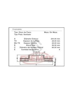 Im Disco Freno Del. (v) Ssangyong Actyon 2.0 16v / Kyron 2.7 20v 07/...