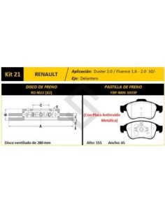 Rt Disco+past Freno Del. (v) Duster 2.0 16v 12/... / Fluence 1.6/2.0 16v  11/... / Megane Iii 2.0 16v 11/... - Pd1422