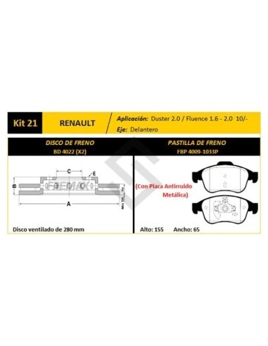 Rt Disco+past Freno Del. (v) Duster 2.0 16v 12/... / Fluence 1.6/2.0 16v  11/... / Megane Iii 2.0 16v 11/... - Pd1422