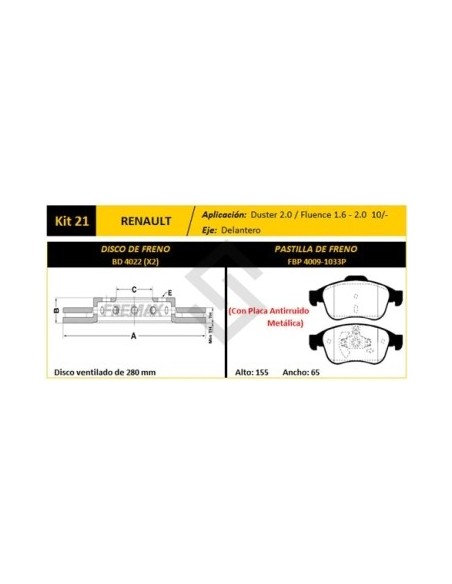 Rt Disco+past Freno Del. (v) Duster 2.0 16v 12/... / Fluence 1.6/2.0 16v  11/... / Megane Iii 2.0 16v 11/... - Pd1422