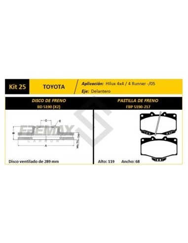 Im Disco+past. Freno Del. (v) Toyota Hilux 4x2 4x4 / 4 Runner .../96 - Pd115