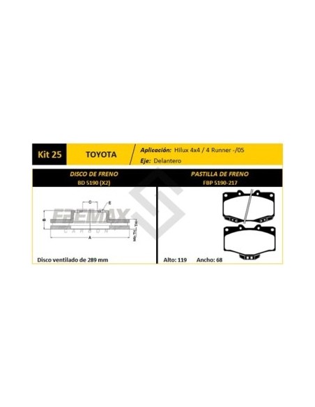 Im Disco+past. Freno Del. (v) Toyota Hilux 4x2 4x4 / 4 Runner .../96 - Pd115