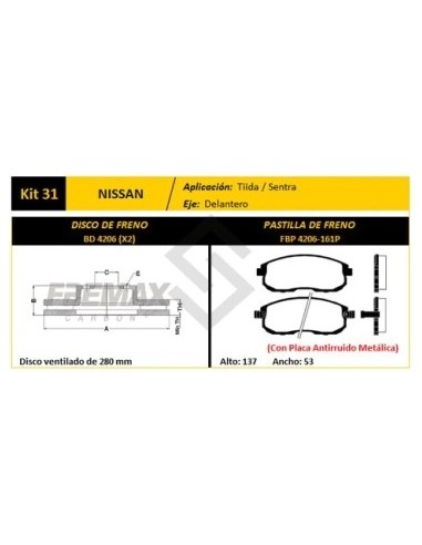 Im Disco+past. Del. (v) Nissan Sentra 1.8 / 2.0  07/... / Tiida 08/... - Pd728