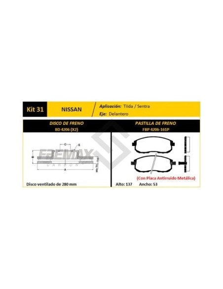 Im Disco+past. Del. (v) Nissan Sentra 1.8 / 2.0  07/... / Tiida 08/... - Pd728
