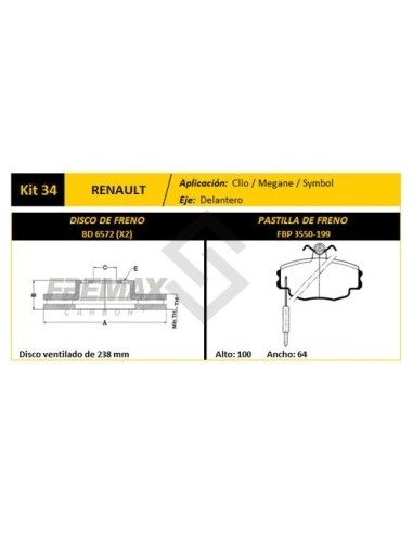 Rt Disco+past. Del. (v) R.9 / R.11 Turbo / R.19 / Clio 00/... / Kangoo 98/... / Megane - Pd305-a