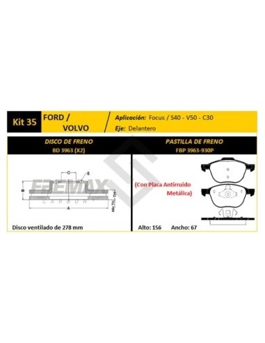 Fd Disco+past. Del. (v) Focus 08/... - Volvo C30 1.6d / 1.6i 16v / 1.8i 16v / 2.0i   08/... - Pd767
