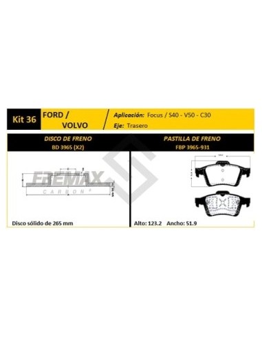 Vr Disco+past. Tras. (s) Focus 08/... / C-max 07/... / Volvo C30 / S40 / V50 - Pd796
