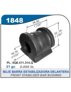 Vw Buje Barra Estab. Del.  Fox / Suran / Gol Trend / Voyage / Nivus (goma 17mm - Barra 19mm)
