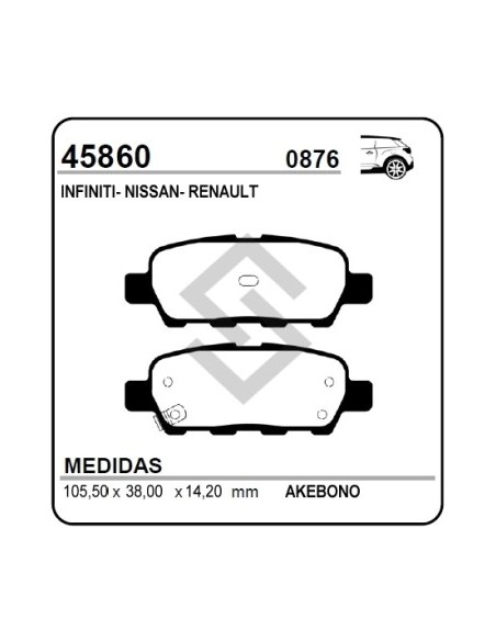 **im Past. Freno Tras. Nissan Tiida 07/... / 350z / Murano / Sentra / X-trail  - Rt.  Koleos 08/...