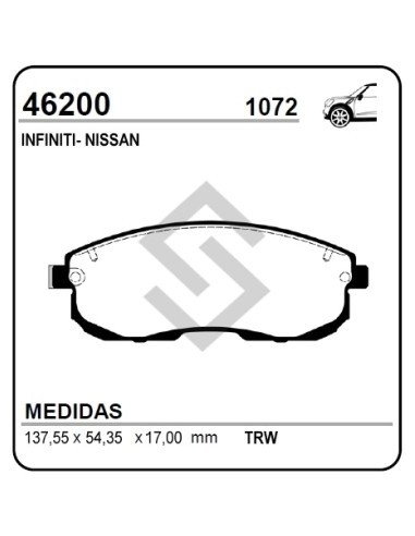 Im Past. Freno Del. Nissan Tiida 1.8 10/... / Sentra 07/... / Maxima 00/03 / 350 Z 03/05 / Altima 01/...