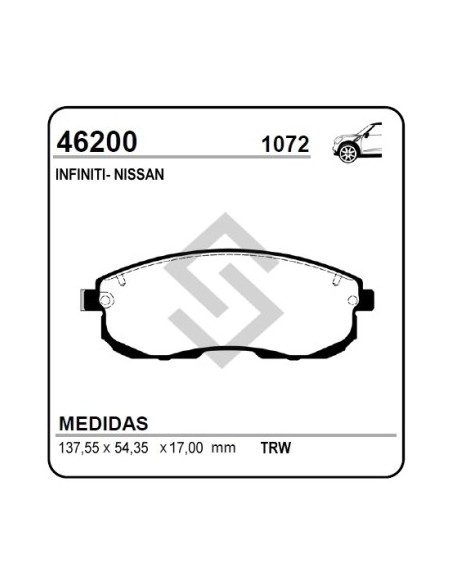 Im Past. Freno Del. Nissan Tiida 1.8 10/... / Sentra 07/... / Maxima 00/03 / 350 Z 03/05 / Altima 01/...