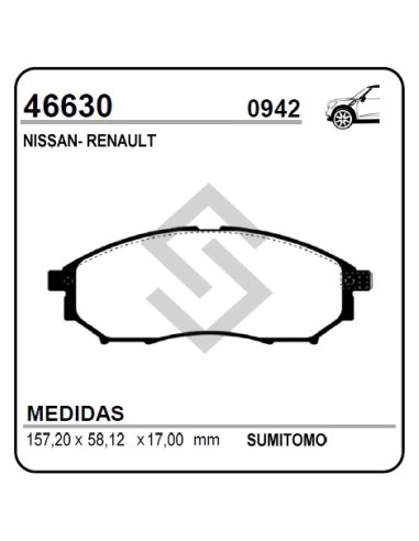 **rt Past. Freno Del. Koleos 08/... Nissan Pathfinder / X-terra / Murano 02/... -
