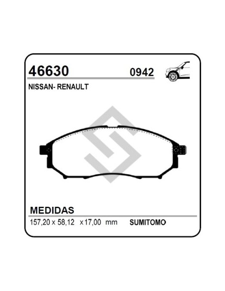 **rt Past. Freno Del. Koleos 08/... Nissan Pathfinder / X-terra / Murano 02/... -