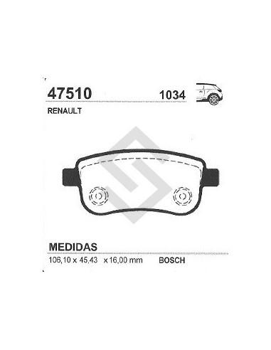 Rt Past. Freno Tras. Fluence 10/... / Grand Scenic Iii 10/... / Megane Iii 10/... / Scenic Iii 10/...
