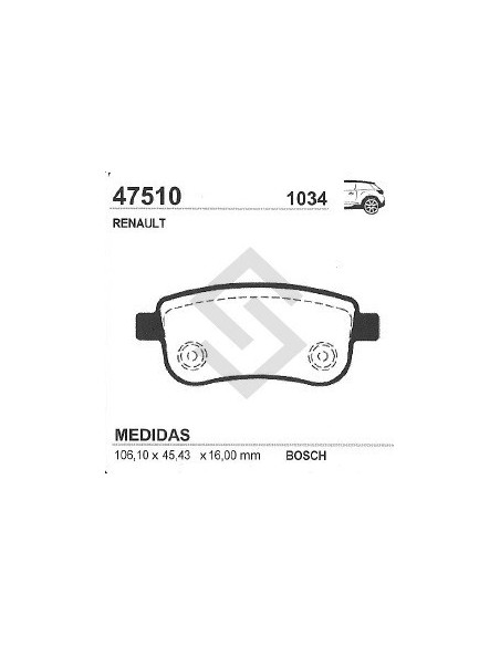 Rt Past. Freno Tras. Fluence 10/... / Grand Scenic Iii 10/... / Megane Iii 10/... / Scenic Iii 10/...