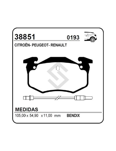 Vr Past. Freno Tras. Clio 16 V 93/94 / Megane Coupe 96/... / R.19 / P.306 / P.309 / Zx - Con Cable