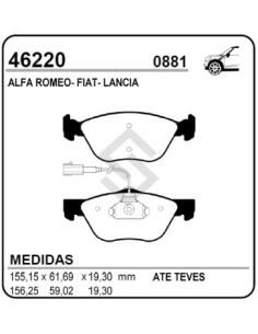 Ft Past. Freno Del Idea/marea/punto 03/... A. Romeo 145/146/147 01/... Lancia Lybra 00/02